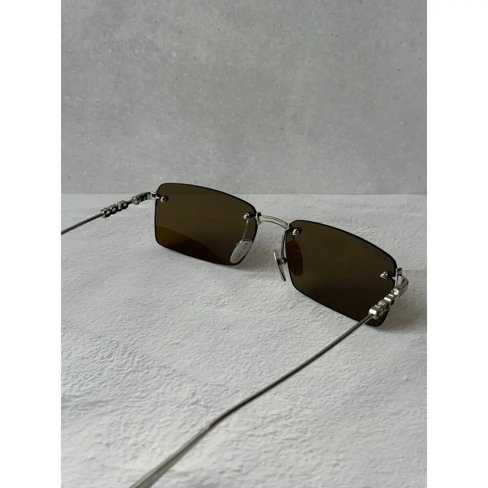 NEW Gucci GG1941S Silver Brown Rimless Unisex Sunglasses $545